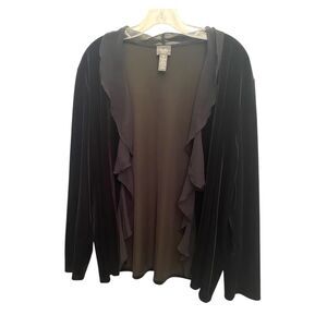 Travelers by Chico’s Black Velvet Open Front Ruffle Cardigan Sz XL